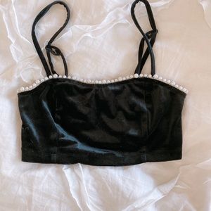 VELVET CROP TOP WITH PEARLS form urban outfitters